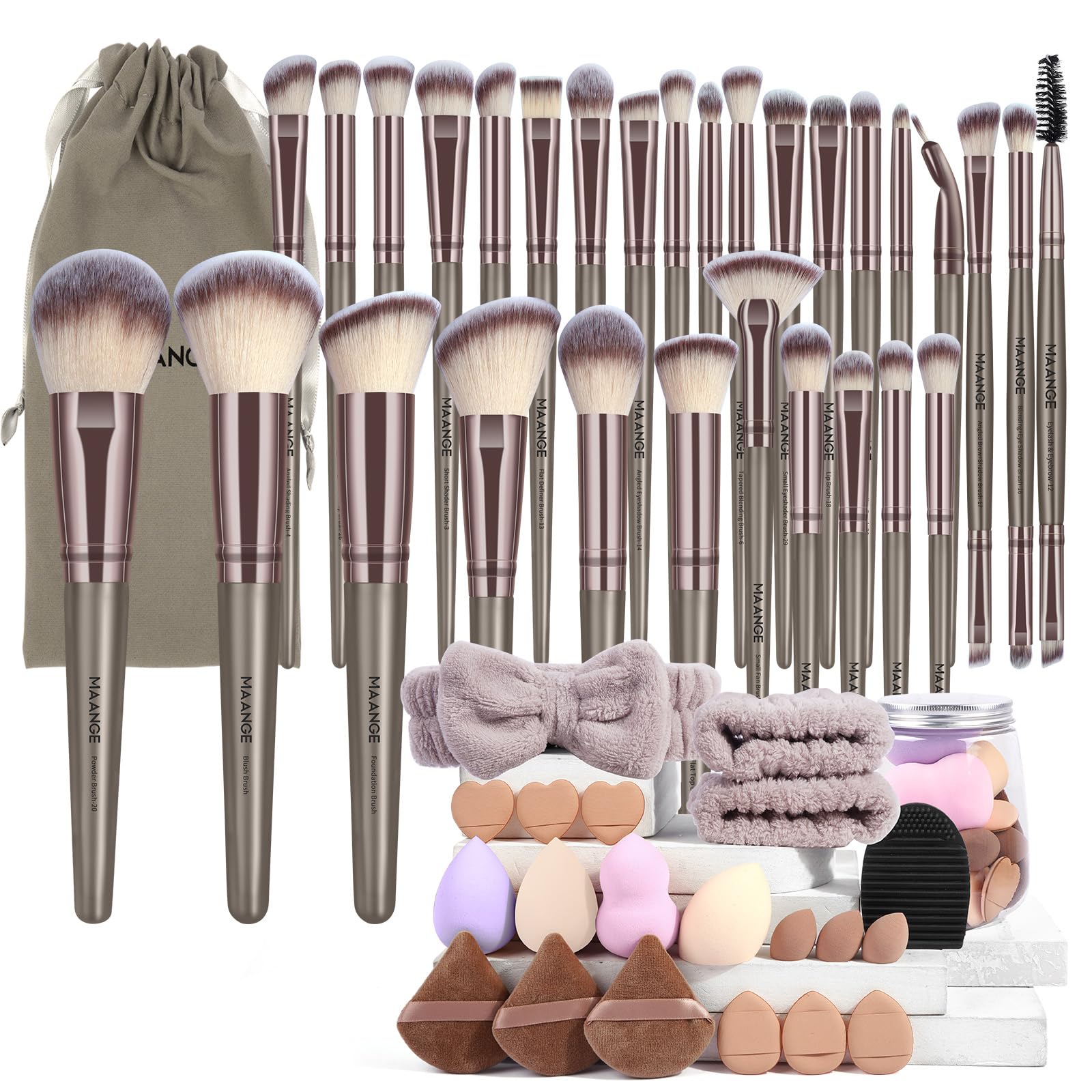 MAANGE Makeup Brushes, 51 Pcs Makeup Tool Set Multi-functional Makeup Brush Set Foundation Powder Blush Concealers Eyeshadows Make up Brushes(Champagne)