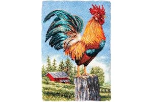 ROCKY&CHAO Latch Hook Rug Kit, DIY Rug Making Kit for Adults Kids, Rooster Rug Making Kits, Cross Stitch Kit Carpet Making Cushion Needlework for Beginners, Home Decor, Rooster 60x40 cm