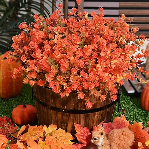 BLEUM CADE Fake Mums Fall Decor-9 Bundles Faux Mums for Outdoors, Artificial Fall Mums Flowers for Outdoor Planters Decoration, UV Resistant Autumn Plants No Fade Fake Fall Flowers for Outdoor Decor