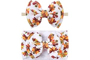 YanJie Hairband, Thanksgiving Baby Girl Headband with Turkey Printed Bows, Handmade Hair Accessories for Infant Toddlers Kids, One Size Fits All, 2 Count