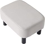 YMYNY 42cm Footstool Rectangle Ottoman with Wooden Legs Linen Fabric Light Gray