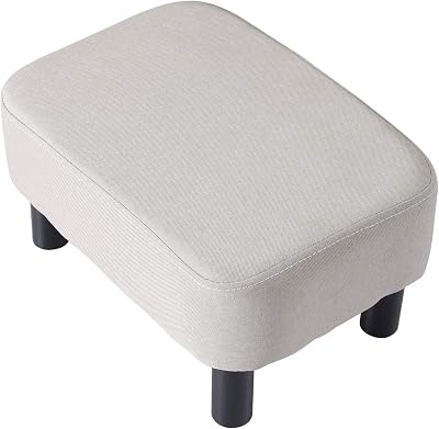 YMYNY 42cm Footstool Rectangle Ottoman with Wooden Legs Linen Fabric Light Gray