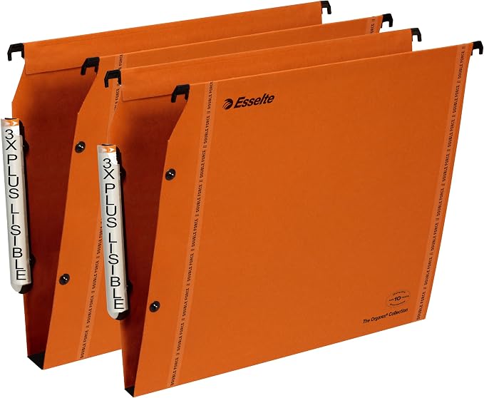 Dossiers Suspendus Esselte Classic A4 - Lot De 25 - Renforcés - Onglets Inclus - Rouge - Pour Classement Bureau