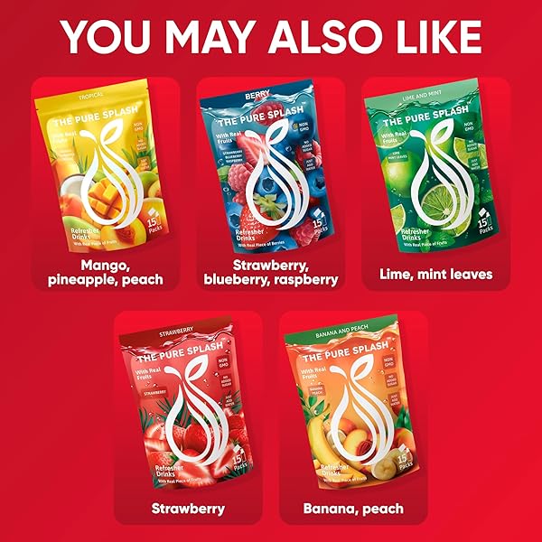 REFRESHER DRINK STRAWBERRY SPLASH – NATURAL STRAWBERRY MIX WITH REAL FRUIT PIECES – ZERO SUGAR, LOW-CALORIE, NON-GMO – HYDRATE BOOST & LIQUID HYDRATION SUPPORT – 15 PACKETS