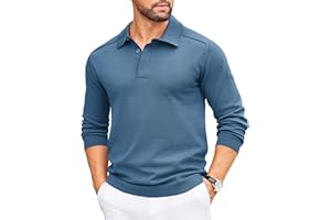 COOFANDY Mens Knit Polo Sweater Long Sleeve Polo Collared Sweaters Hidden Button Casual Pullover Sweater