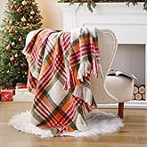 BATTILO Christmas Red Plaid Throw Blanket for Couch Bed, Soft Mohair Tartan Plaid Blanket, Farmhouse Style Checkered Pattern, Red Green Throw Blankets for Home Decor(50"x60")