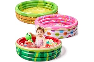3 Pack 45" X 10" Inflatable Kiddie Pools, Watermelon & Pineapple & Cupcake Swimming Pool for Kids Seasonal Merriment, Indoor&