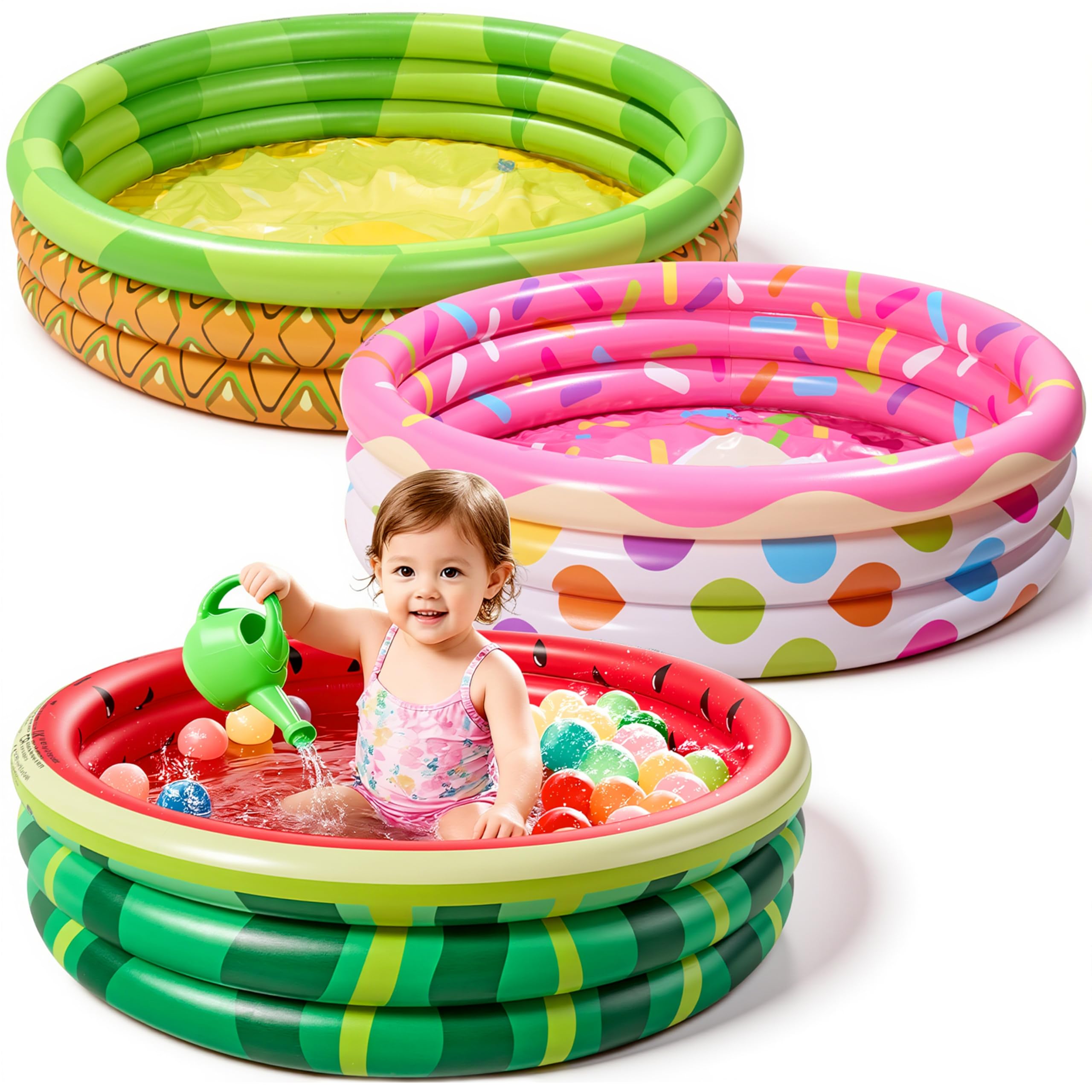 Photo 1 of 3 Pack 45" X 10" Inflatable Kiddie Pools, Watermelon & Pineapple & Cupcake Swimming Pool for Kids Seasonal Merriment, Indoor&Outdoor Water Pool Baby Swimming Pool Pit Ball Pool