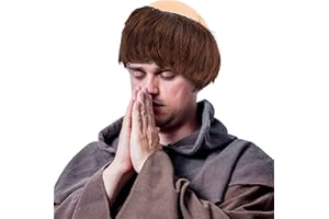 Skeleteen Monk Wig with Tonsure - Bald Cap Wig with Brown Friar Hair Cut Costume Wig for Adults and Kids