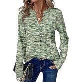 Dokotoo Womens Waffle Knit Tops V Neck Long Sleeve Shirts Henley Dresy Casual Blouses