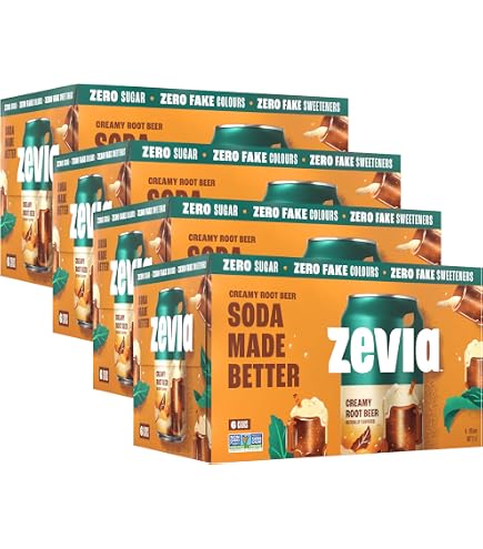 Zevia Zero Sugar, Creamy Root Beer Soda, 355 mL Cans (Pack of 24