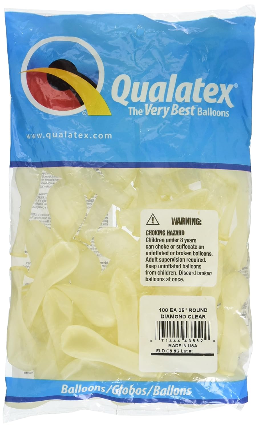 Qualatex Latex Balloons 43552 DIAMOND CLEAR 5 Inch