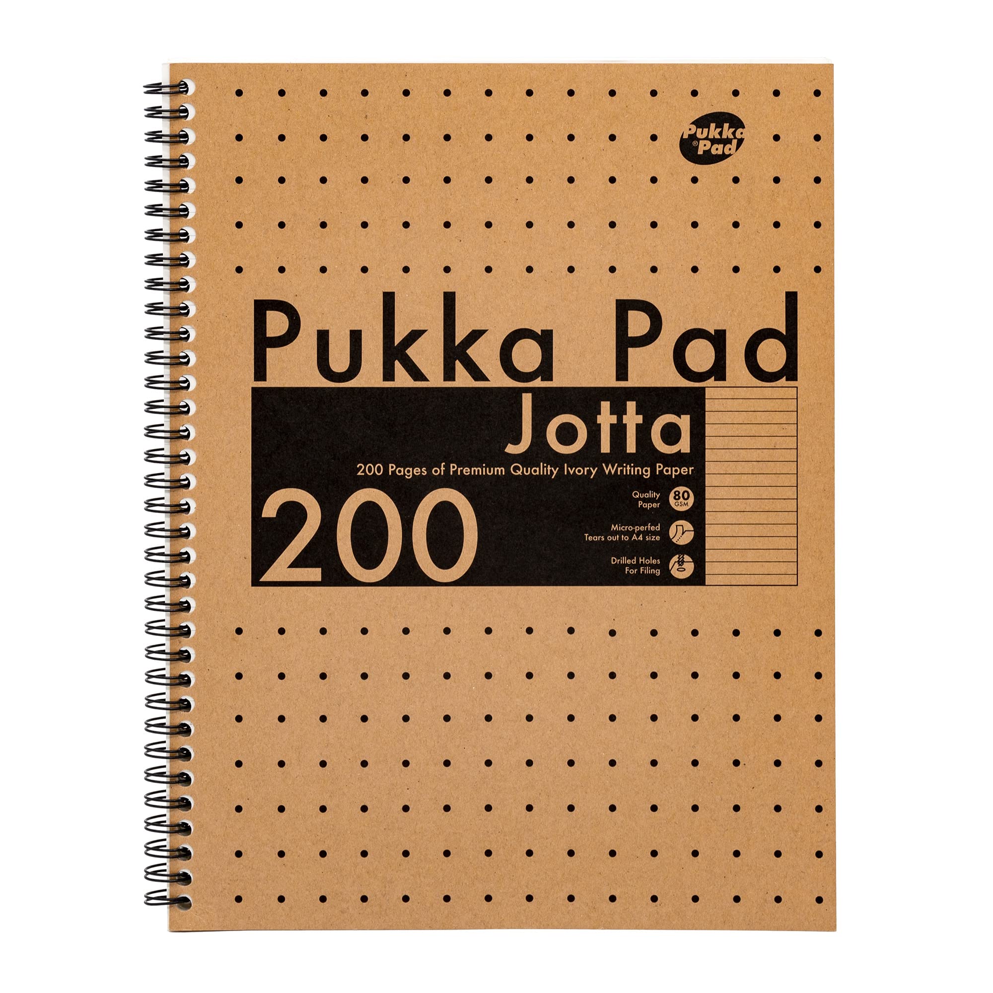 Pukka Pad, Jotta Notebooks – Pack of 3 Twin-Wirebound Notebooks – 80GSM Paper with 8mm Lines - Features Microperforated Edges and 4-Hole Punch Margins (A4)