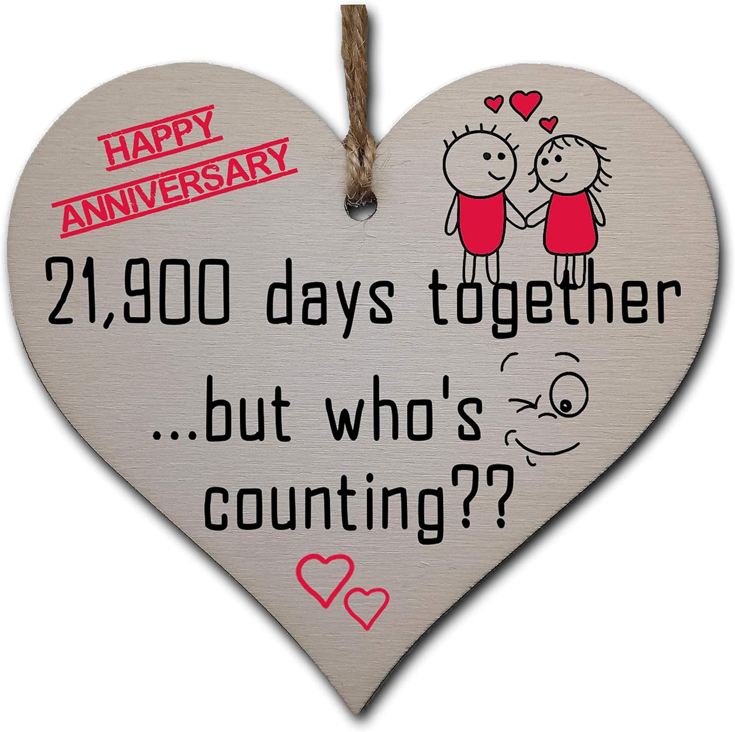 Handmade Wooden Hanging Heart Plaque Gift to Celebrate 60th Wedding Anniversary Husband Wife Someone Special Keepsake