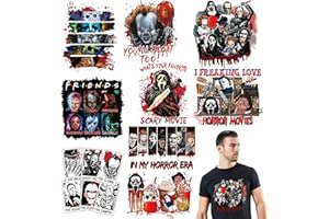 BANBBUR 9 Sheets Halloween Iron on Transfers for T-Shirts,Halloween DTF Transfers Ready to Press Heat Transfer Vinyl,Horror Movie Iron on Patches Sticker Halloween Iron on Decals for T-Shirt Clothes DIY