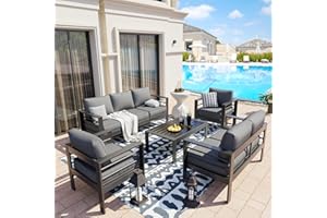 UDPATIO Oversized Aluminum Patio Furniture Set, Modern Metal Outdoor Patio Conversation Sets, Patio Sectional Sofa Set w/ 5 Inch Cushion for Patio Poolside, Deck, Grey (Include 4 Sofa Cover)