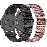 Kollody 2 Pack Stretchy Nylon Watch Bands Compatible with Garmin Vivoactive 5/6/Forerunner 55/165,20mm Soft Elastic Fabric Adjustable Replacement Sport Straps for Garmin Venu Sq 2 Women Men