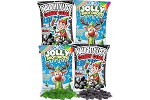 SWEETZO Funny Christmas Stocking Stuffer Candy, Sour Coal Gummies and Reindeer Snot Drops, Naughty List Gift Set, Pack of 4