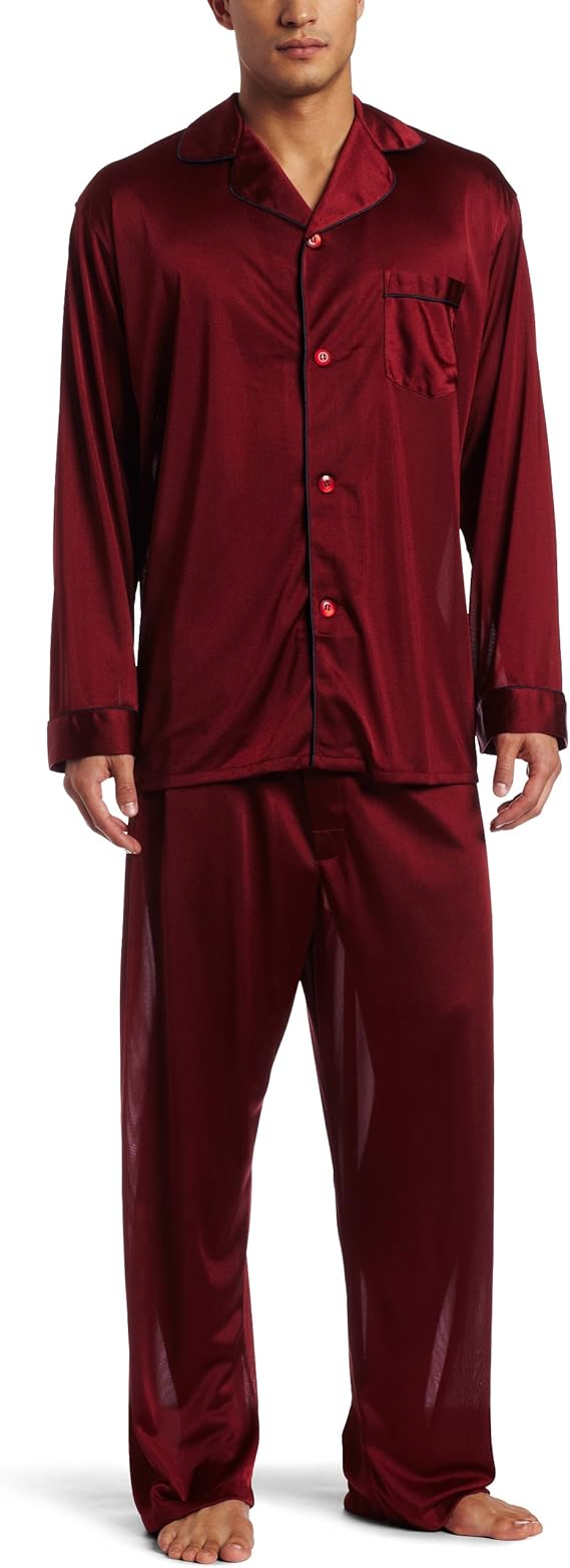 Intimo Men's Classic Tricot Pajama Set, Burgundy, Small at Amazon Men’s