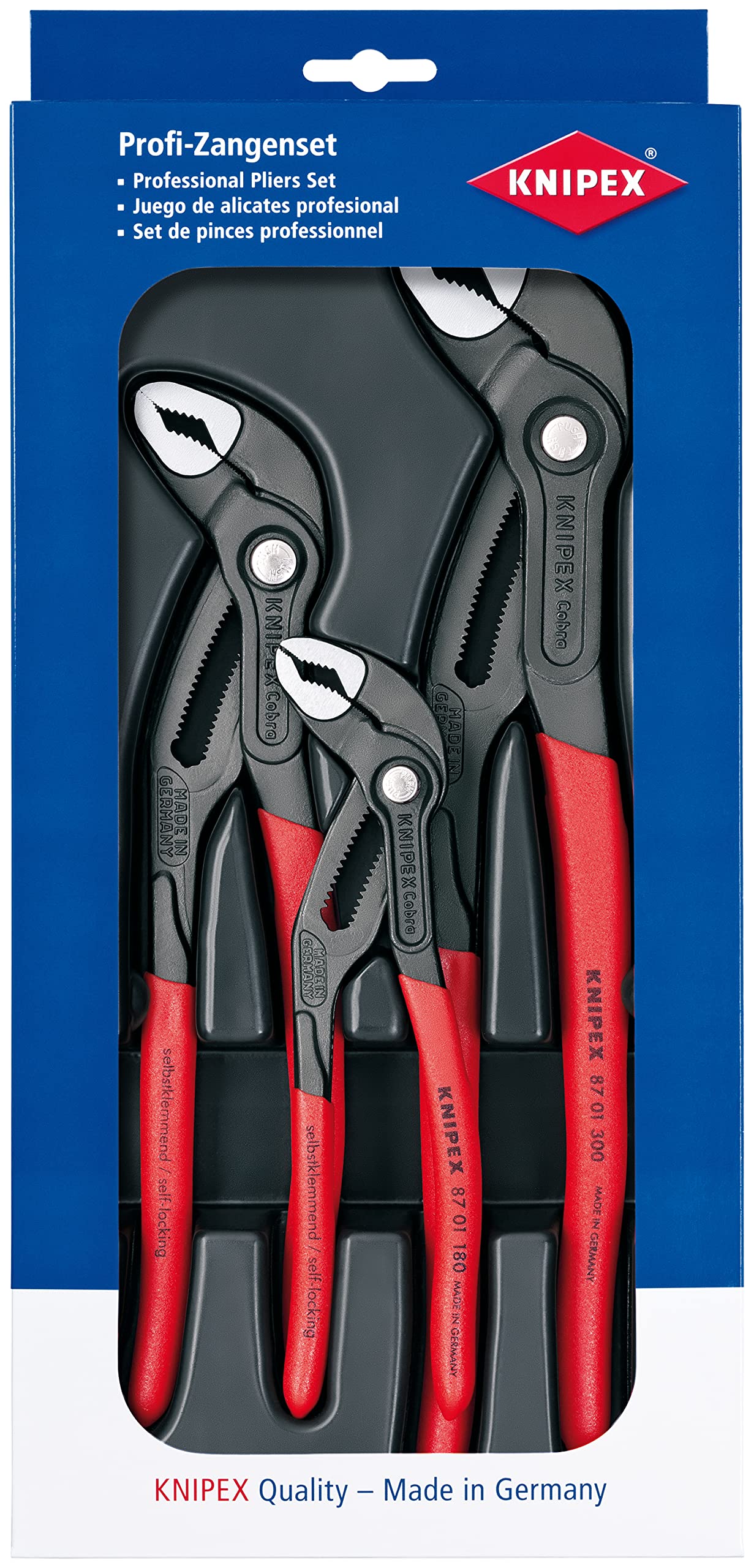 KNIPEX Cobra-Paket Wasserpumpenzangen-Set, 3-teilig, 150 bis 300 mm, Selbstklemmeffekt, Zangenset, Werkzeugset, 00 20 09 V02 5
