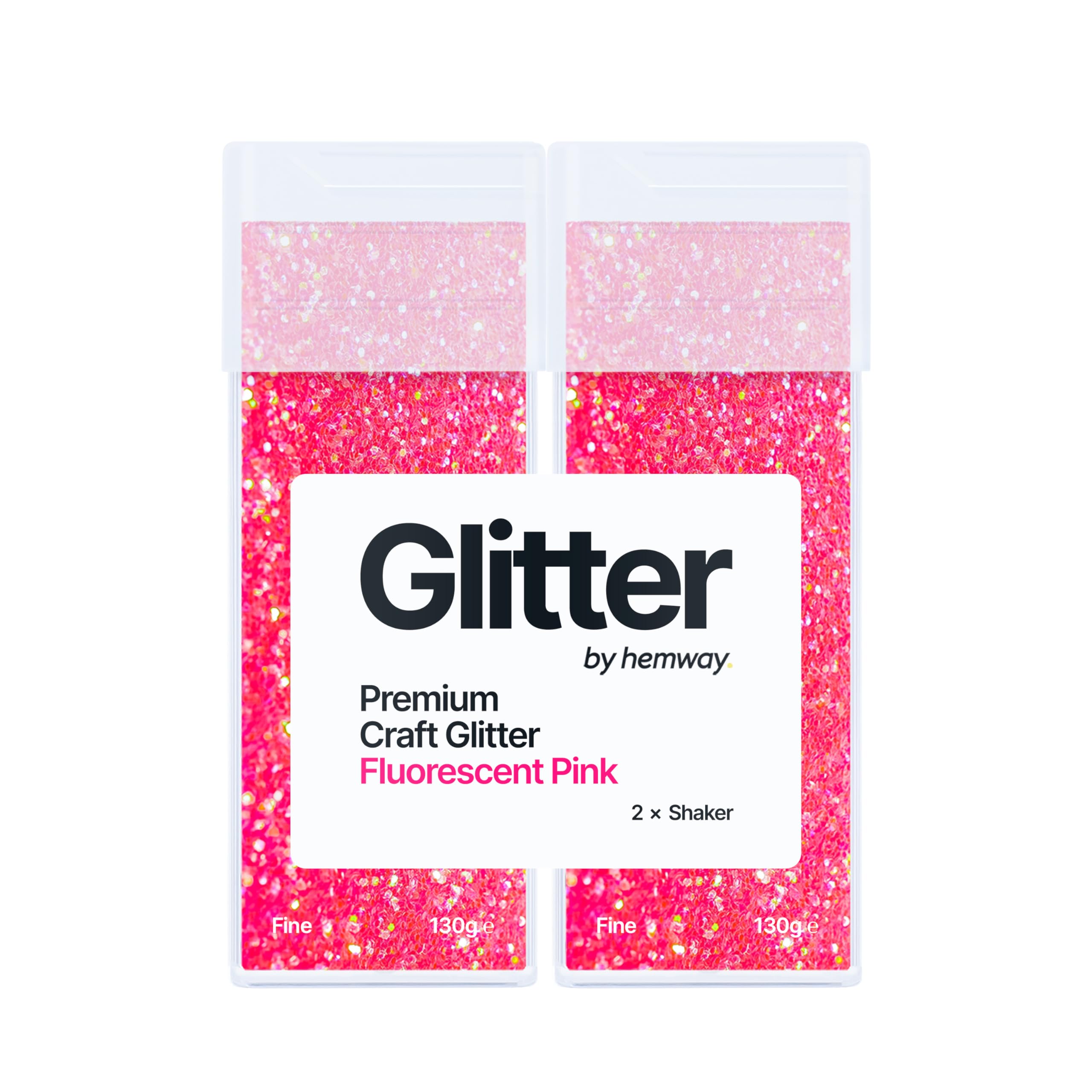 Hemway Glitter Shaker Fluorescent Pink 130g x2 Pack Fine, Craft Glitter Shakers for Resin & Epoxy Crafts, Christmas Art Supplies, Nail, Body, Face, Eye, Festival, Crafting, Slime, Sparkle
