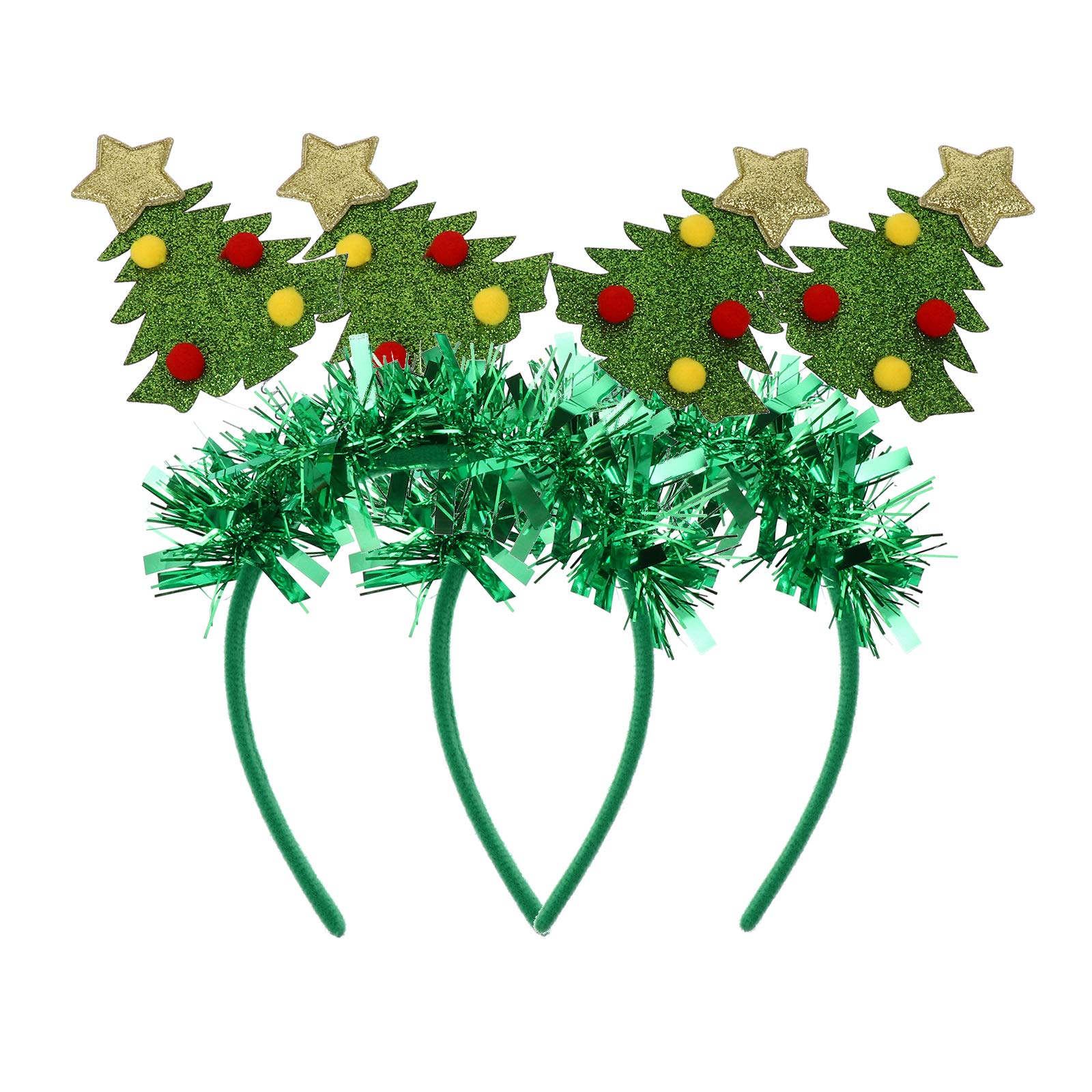 Lurrose 2pcs Christmas Tree Hair Hoops Party Headwear Tinsel and Green Pom-pom Accents for Holiday Festive Events and Christmas Accessories to Wear