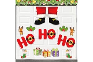 JAYEE Christmas Garage Door Magnets Decoration, Christmas Decor Garage Door Magnetic Banner with Santa Claus, 17 Pcs Refrigerator Magnets Car Decal Stickers for Xmas Holiday DIY Decor, 10"H Large HO HO HO