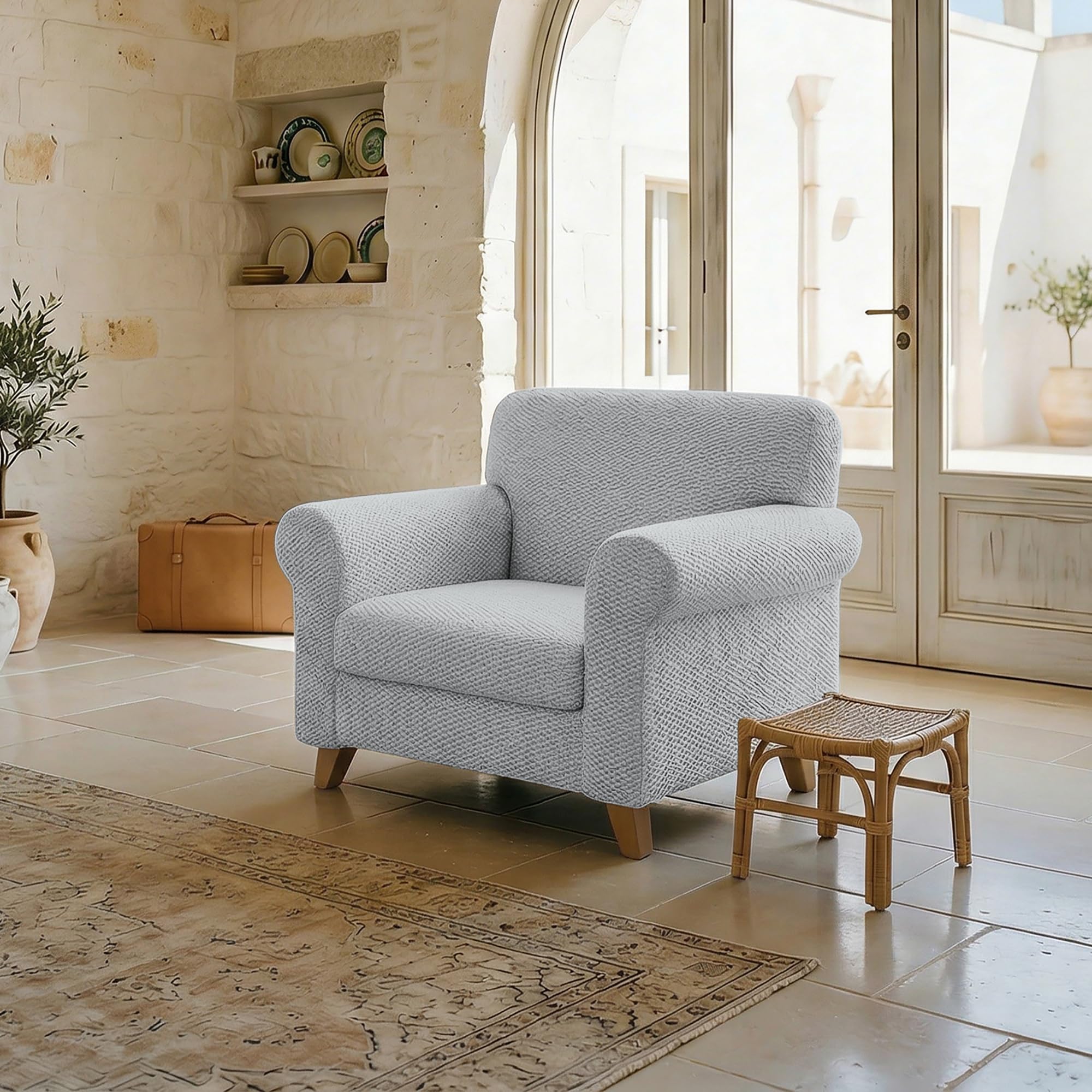 Italian Bed Linen FASHIONABLE Extendable Sofa Cover, Light Grey 1 Seater