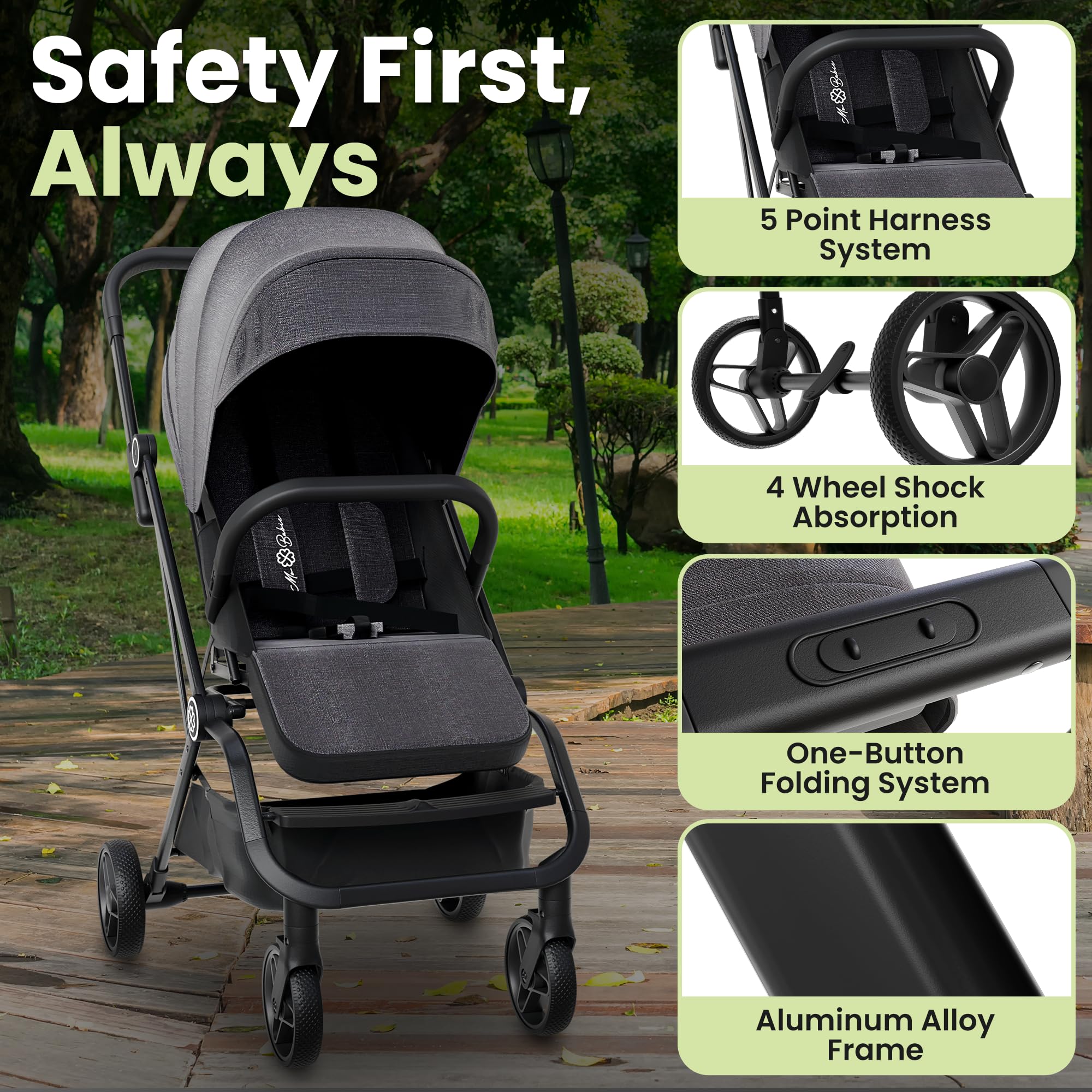 Lightweight Travel Stroller - Aluminum Foldable Stroller for Toddlers 0-4 with 360° Rotating Seat, 3-Way Adjustable Backrest - Compact Strollers for Travel, Airplane Strollers for Baby & Infant