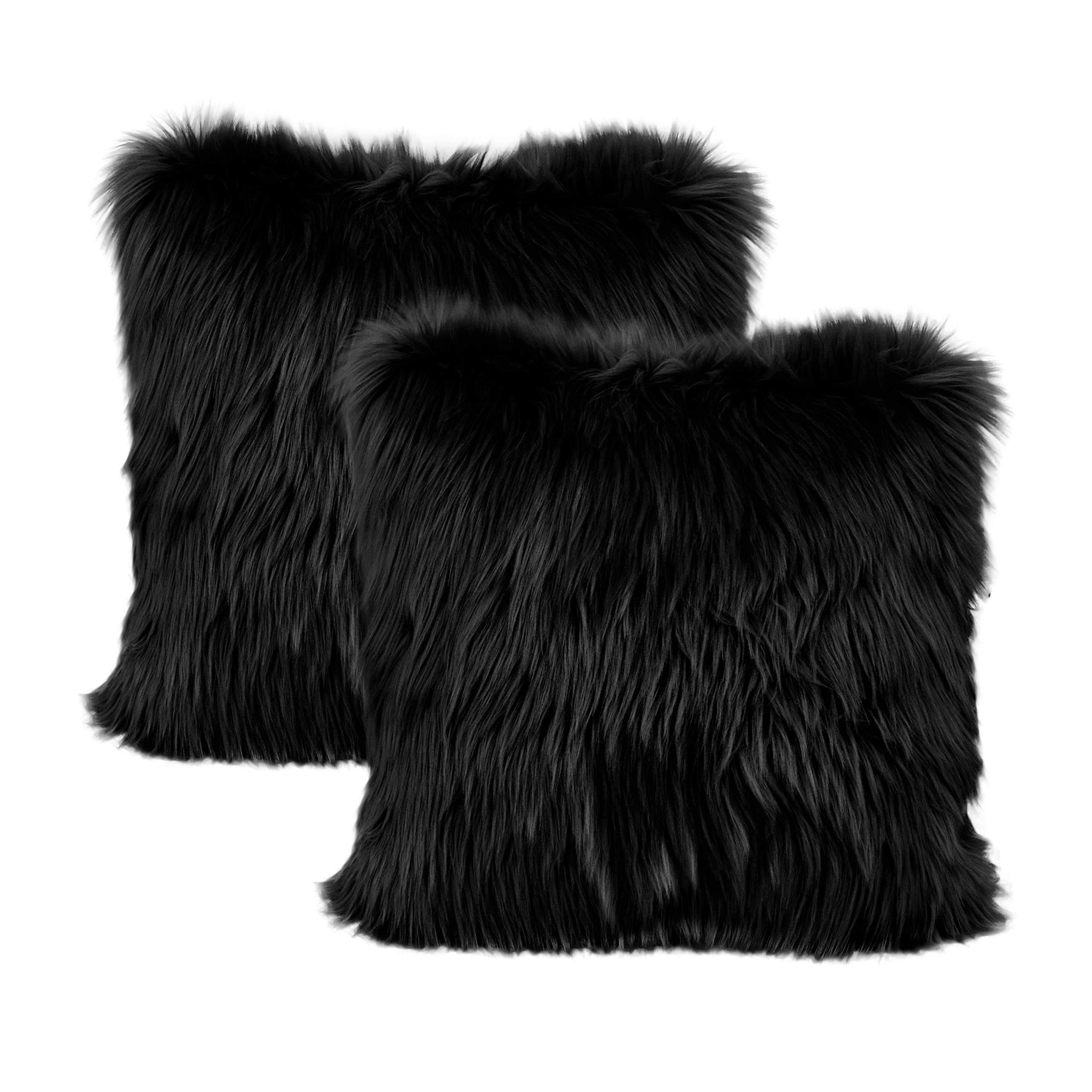 LIGICKY Set of 2 Luxury Series Soft Faux Fur Cushion Cover Decorative Square Plush Pillow Case Throw Pillow Cover for Couch Sofa Bed (Black, 18 x 18 Inch) — image 1