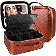 MOMIRA Travel Makeup Bag Cosmetic Bag Makeup Organizer Bag with Lighted Mirror, Adjustable Brightness in 3 Color Scenarios, Waterproof Makeup Train Case, Gift for Women - Brilliant Orange