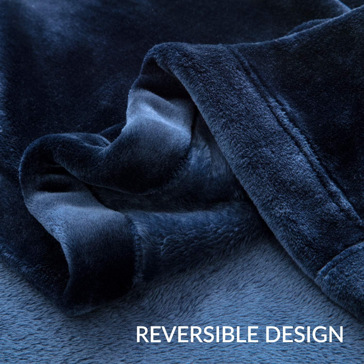 Bedsure Flannel Fleece Blanket 350GSM - Super Soft Warm Thick All Season Blanket for Couch Sofa Bed Traveling - Reversible Plush Bed Blankets, Queen Blanket 90x90 inches, Navy Blue: Home & Kitchen
