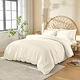 DOZ 100% Long Staple Cotton Duvet Cover Set, Soft Sateen Weave, Smooth, Breathable, Hotel Comfort, 90"x90", 8 Loops, 3pc – 2 Pillowcases 1 Duvet Cover (Ivory, Full/Queen)