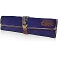 Boldric Cotton Canvas DD Hook Tie Chef Knife Bag – Professional Canvas Travel Roll Carrier Case With Water Buffalo Hide Trim - 7 Tool Holder Slots For Knives Pens Pencils Spoons (Navy)