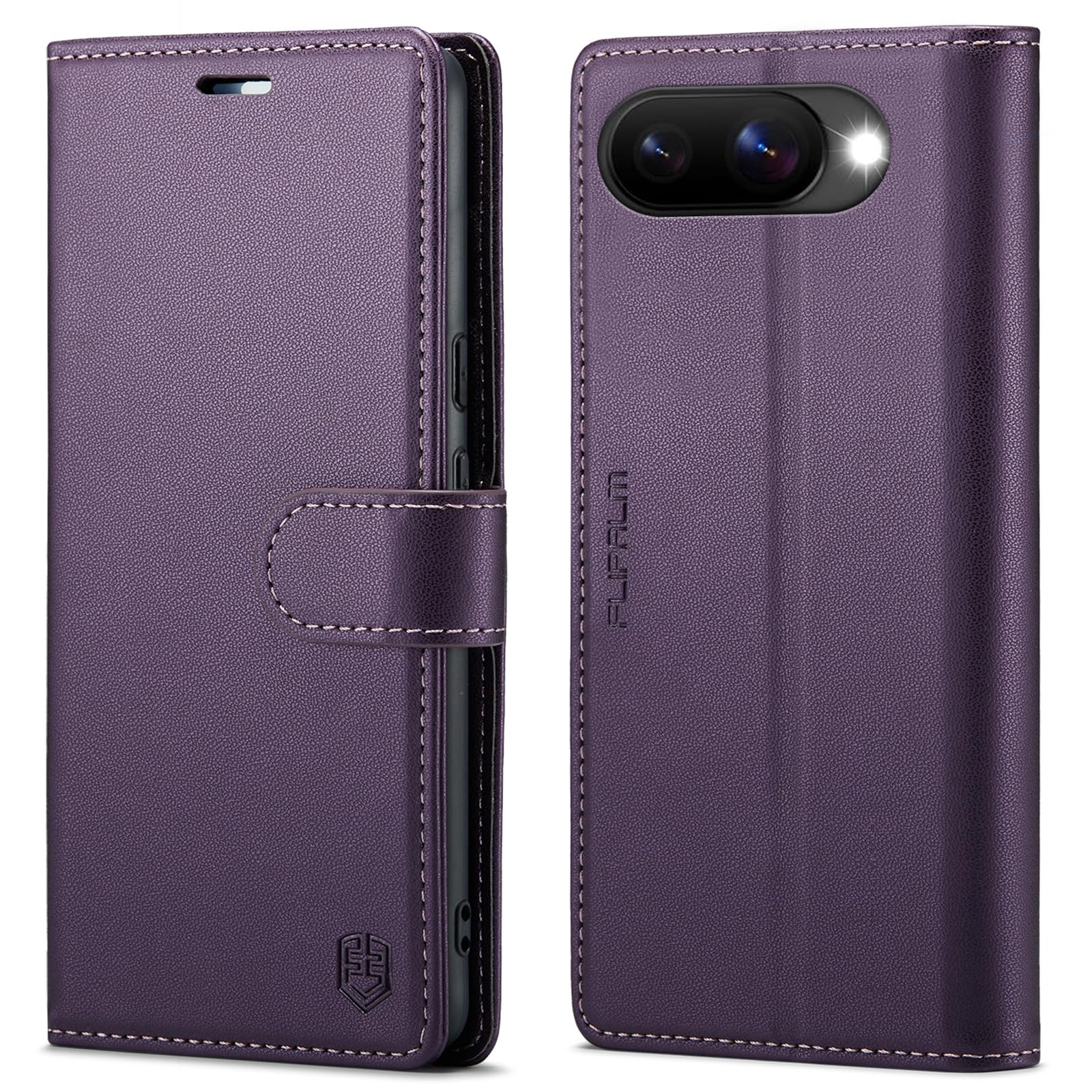 Photo 1 of FLIPALM Wallet Case for Google Pixel 9a, RFID Blocking Credit Card Holder, PU Leather Folio Flip Kickstand Protective Shockproof Cover for Pixel 9a (Purple)