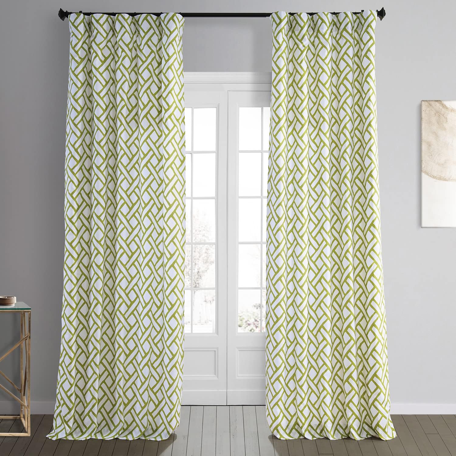 Outdoor Curtains - HPD Half Price Drapes Garden Path Printed Cotton Curtain (1 Panel), 50 X 96, Garden Path Moss Green, PRCT-D215B-96