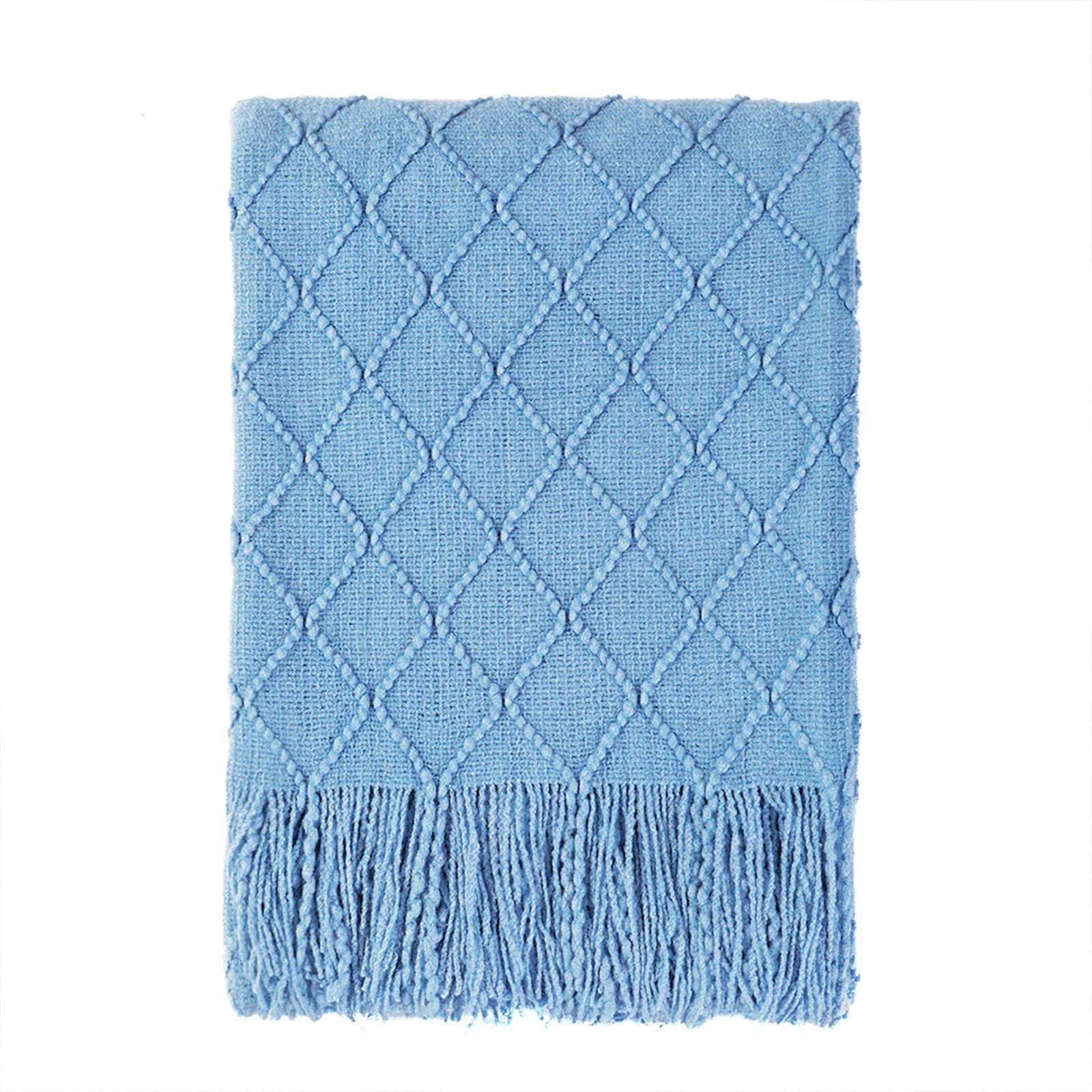 BOURINA Textured Solid Soft Sofa Throw Couch Cover Knitted Decorative Blanket, Blue, 127x152cm