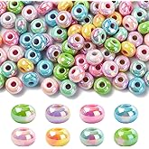 LiQunSweet 100 pcs Mixed Colors 13mm Iridescent Rondelle Acrylic European Beads Abacus Disc 4MM Large Hole Spacer Beads for DIY Jewelry Bracelet Necklace Bag Keychain Decor