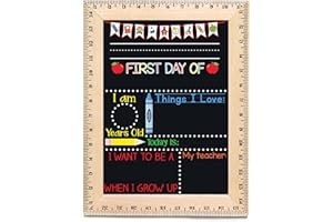 BLOOMOWL First Day of School Sign (11.5"x15"), Reusable Framed Chalkboard, Easy-to-Clean with Real Wooden Ruler Frame, Handmade in USA by Bloom Owl, Perfect for Back to School, First Day of Kindergarten Boy