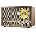 Mufoli Retro Radio with Bluetooth Speaker, Vintage Bluetooth Radio with White Noise Function, Wood FM Radio Speaker with Rotary Tuning Dial for Home, Bedroom, Living Room, Kitchen(Espresso/RA60S-G)