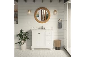 KITCHEN BATH COLLECTION Bella 36-inch Single Bathroom Vanity: Includes White Cabinet with Authentic Italian Carrara Marble Countertop and White Ceramic Sink