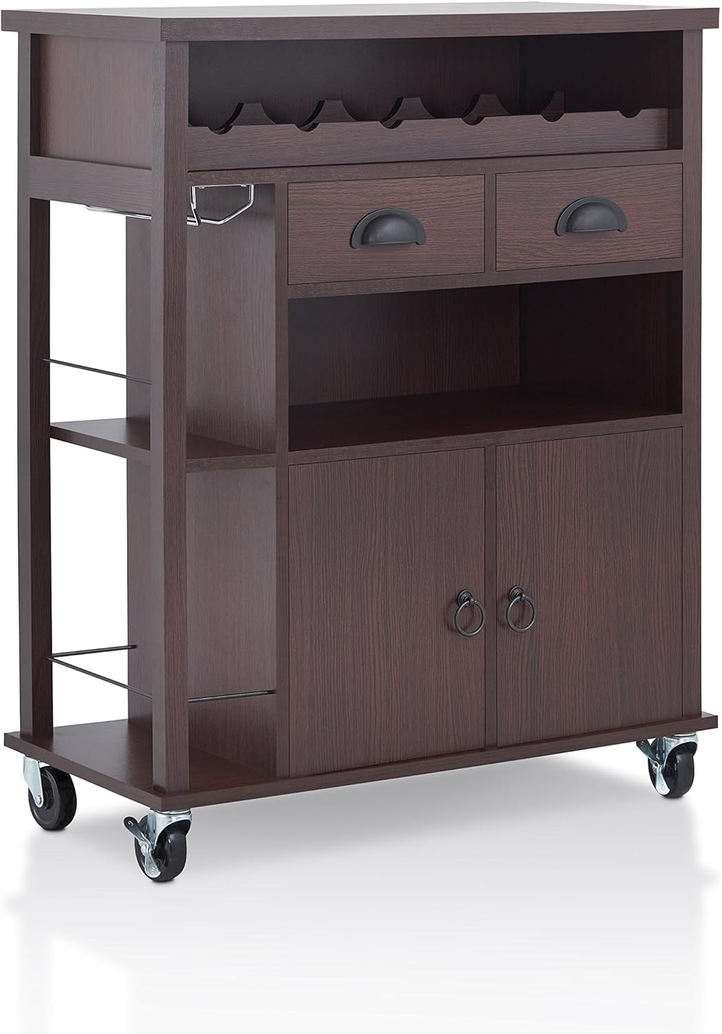 Modern Black Mini Bar Liquor Cabinet Multi Storage Bartender Home Corner Station