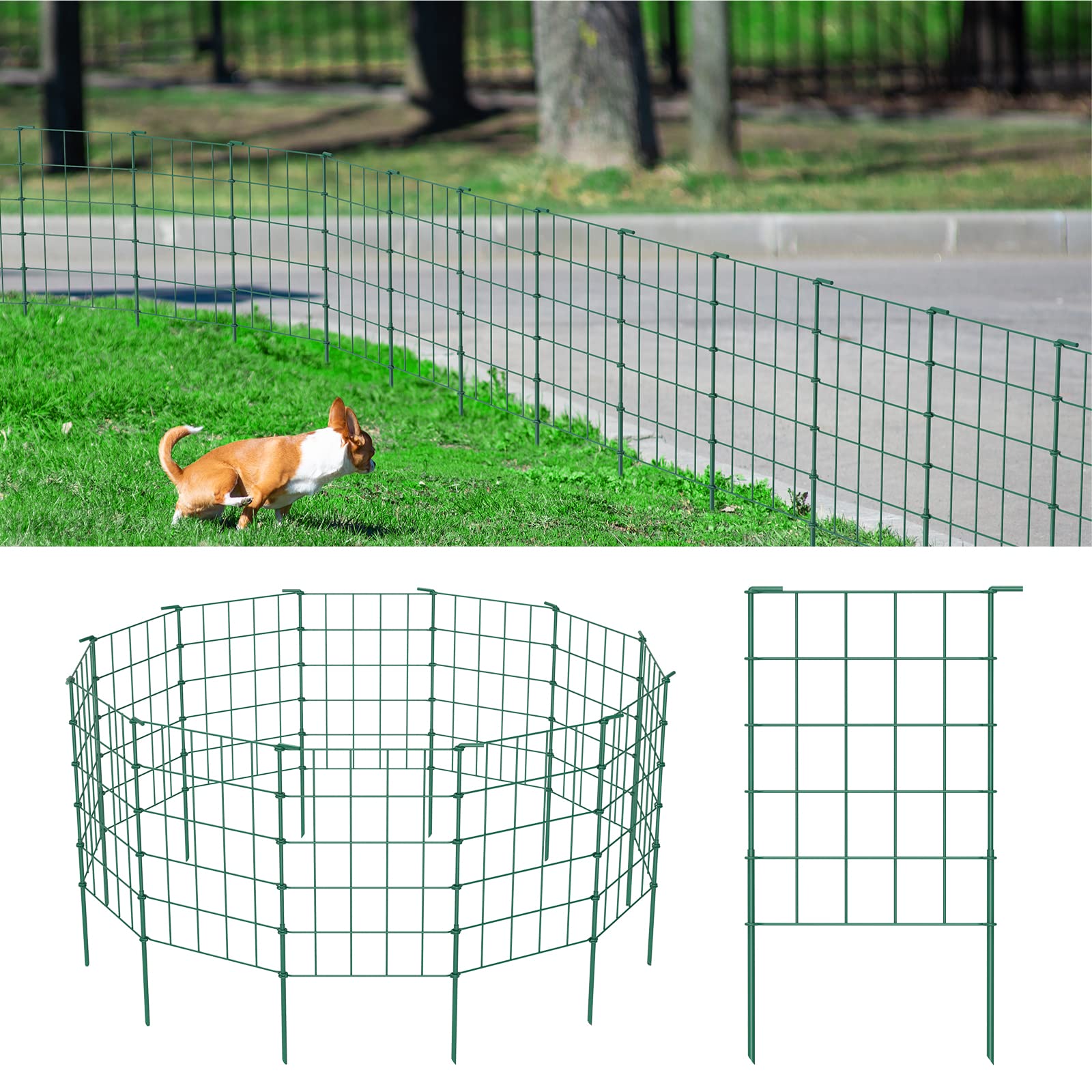 Photo 1 of OUSHENG 20ft Green Garden Fence for Dog, Easy Assembly Decorative Fencing Rustproof Metal Wire Panel Border for Outside, Small Animal Barrier for Yard Outdoor, Grids