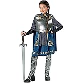 Girl's Gallant Knight Costume | Dress, Cape and Shoe Covers, Medieval Warrior Outfit for Halloween, Renaissance
