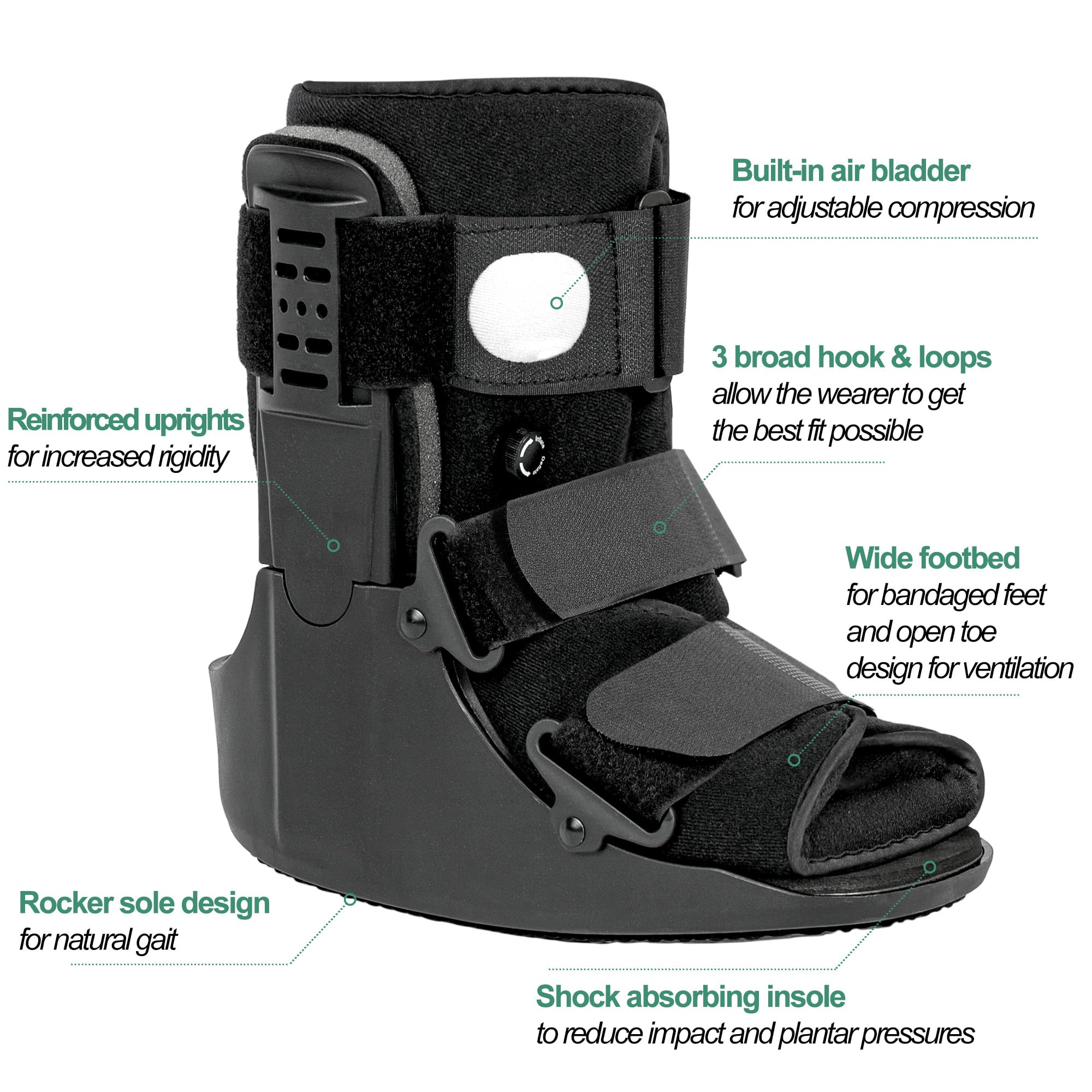 Air Walking Boot, Fracture Boot Short Walker Protection Fits Left or Right Foot Ankle Support for Injuries Fractures Sprains Black M