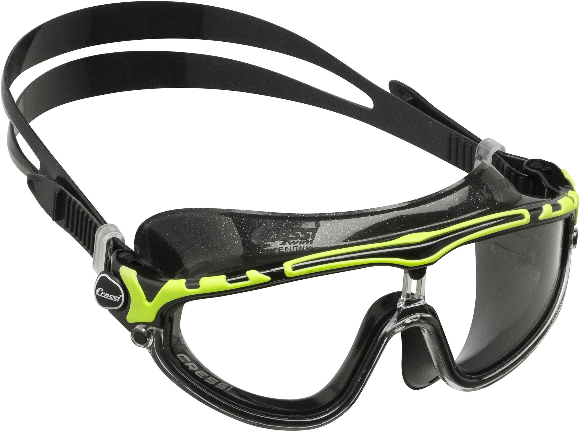 Cressi Skylight Full-Face Snorkel Mask - Comfort Fit Swim Goggles - Anti-Fog UV Protection - Diving Mask - One Size - Black/Black Lime