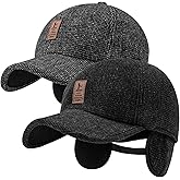 Falidem 2 Pack Men's Winter Baseball Cap with Ear Flaps, Baseball Winter Hats with Ear Flaps for Men Outdoor Walk Running