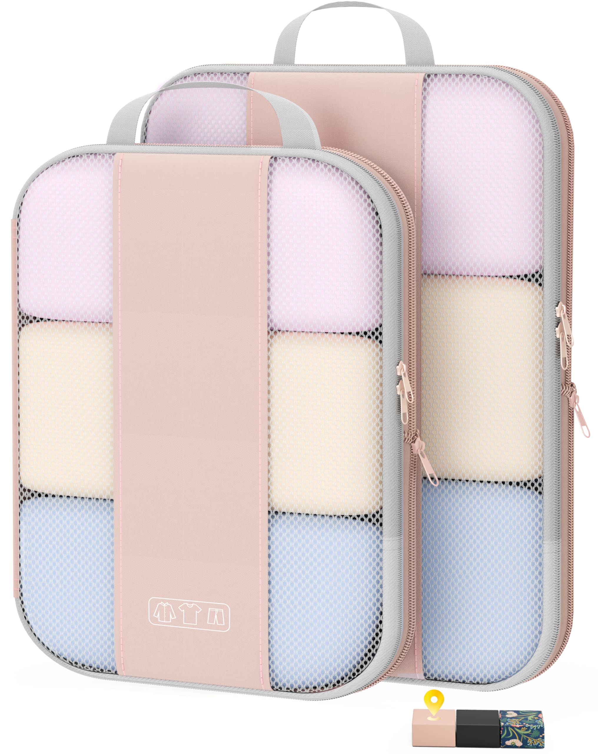 Photo 1 of 2 Set Compression Packing Cubes for Travel Essentials,Compressible Expandable Packing Cubes for Suitcase,OlarHike Luggage Organizer Bags for Travel,Handy Helper for Organizing Clothes(Beige)