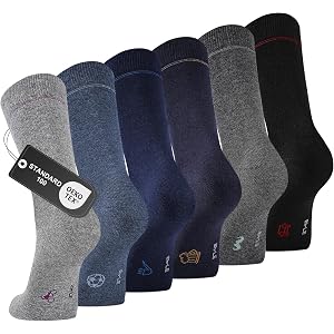SukModen Mens Dress Socks, 6/12 Pairs Crew Socks for Men | Cotton-Rich, Smooth Toe, Reinforced Heel and Toe, Ribbed Cuff, Off