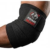 Prime Beast Hybrid Elbow Wraps for Weightlifting, Compression Sleeve and Adjustable Wrap Support for Bench Press, Powerlifting, and Gym Training (1 Pair) (Black, Medium)